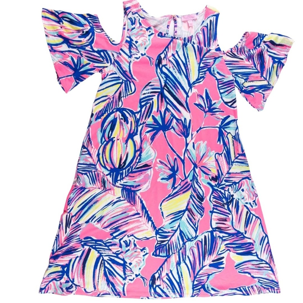 Lilly Pulitzer Somerset Dress Women S Pink Tiki Cabana Cold Shoulder Swing Mini